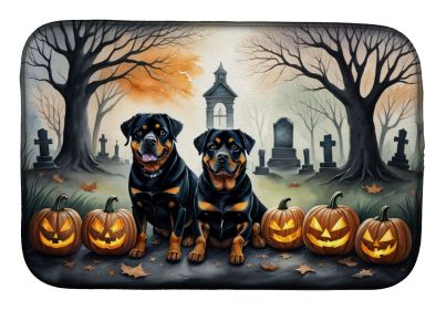 Rottweiler Spooky Halloween Dish Drying Mat Absorbent Dish Drying Mat Pad for Kitchen Counter Dish Drainer Mat for Countertop, 14 x 21", Multicol