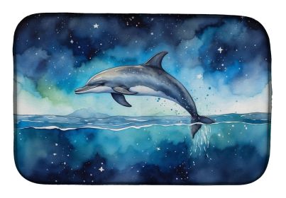 Dolphin in a Starry Sea Dish Drying Mat Absorbent Dish Drying Mat Pad for Kitchen Counter Dish Drainer Mat for Countertop, 14 x 21", Multicolor