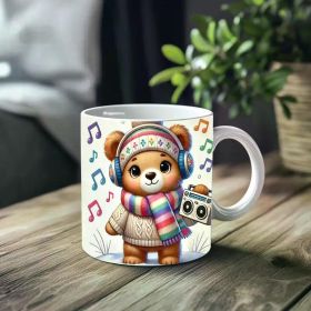 1pc_Cute Bear Listening To Music ceramic cup 11 ounces, coffee/tea/wine glass, suitable for Valentine's Day, birthdays,