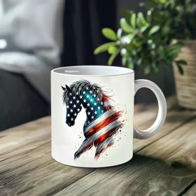 1pc_Horse And Flag ceramic cup 11 ounces, coffee/tea/wine glass, suitable for Valentine's Day, birthdays, home decor,