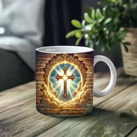 1pc_Bright Cross ceramic cup 11 ounces, coffee/tea/wine glass, suitable for Valentine's Day, birthdays, home decor,