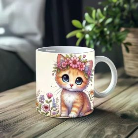 1pc_Flower Cat ceramic cup 11 ounces, coffee/tea/wine glass, suitable for Valentine's Day, birthdays, home decor, holiday