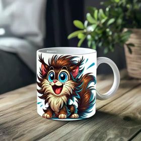 1pc_Happy Cat ceramic cup 11 ounces, coffee/tea/wine glass, suitable for Valentine's Day, birthdays, home decor, holiday