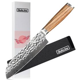 Qulajoy Nakiri Chef Knife 6.5 Inch - Professional Japanese 67 Layers Damascus VG-10 Steel - Hammered Vegetable Cutting Knife - Zebrawood Handle W (size: Santoku)