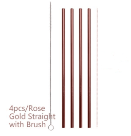 Colourful Reusable Stainless Steel Straws (Color: Rose Gold, Style: STRAIGHT)